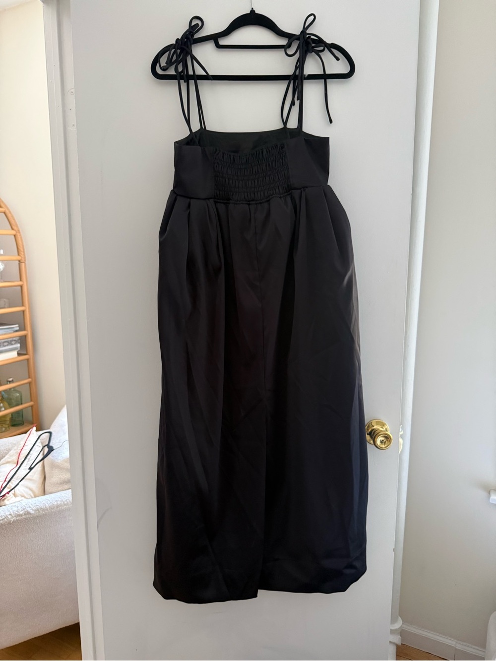 Ganni Black Tie-Shoulder Midi Dress